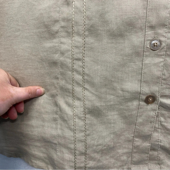 Ecologie Woman Button Down Shirt 2X Tan 100% Linen Embroidered Long Sleeve Top - Picture 6 of 10
